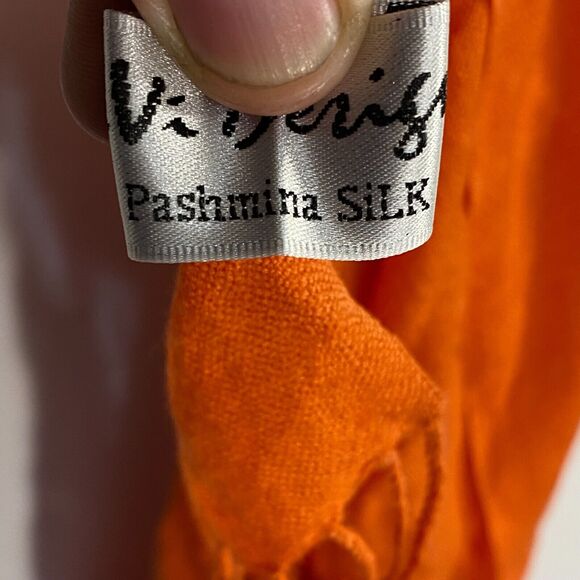 Vivi Designs Pashmina Cashmere Silk Scarf Shawl Orange Oversized - Picture 4 of 8